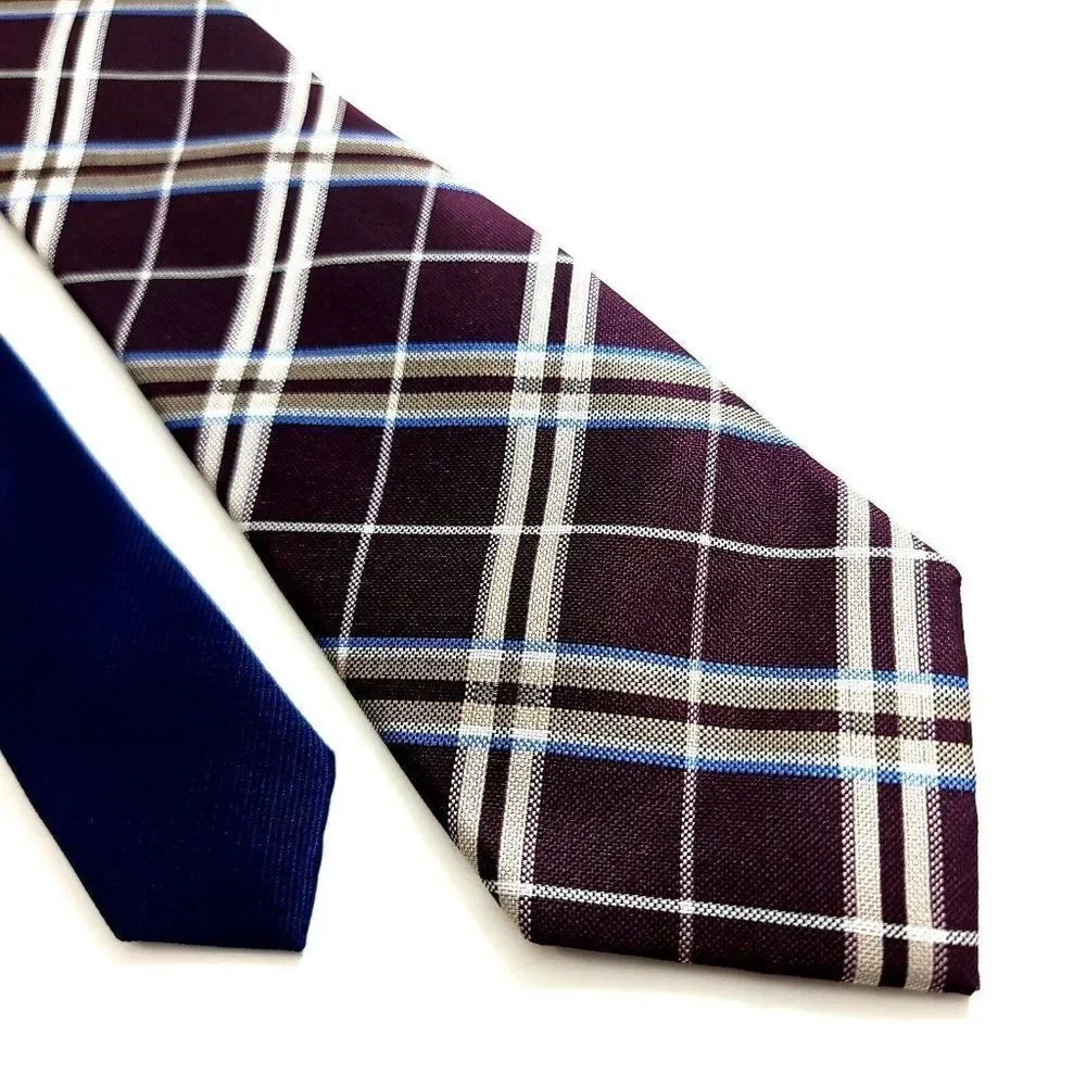 Tommy Hilfiger Purple Tan Woven Plaid‎ Silk Tie
